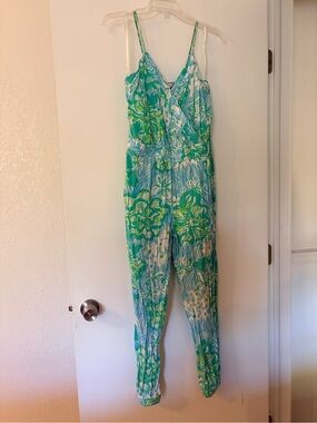 Lilly Pulitzer Melba Jogger Jumpsuit One Piece Blue Green Print women’s Sz XS